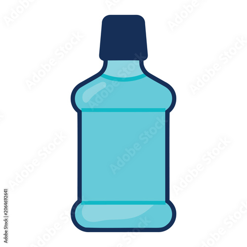 Cartoon style illustration of a bottle of mouthwash with a dark blue cap on white