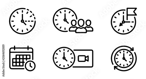 Foto Time Management Icons: Clock, Calendar, Meeting, Deadline, Video Call, Workflow