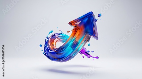 Vivid, glossy arrow twists through liquid swirls