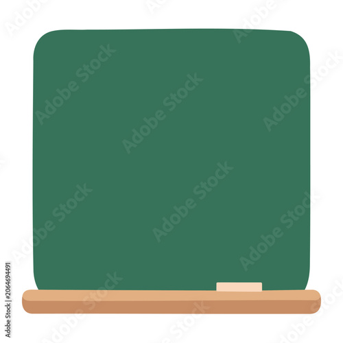 Simple illustration of a green chalkboard with wooden trim and a small piece of white chalk