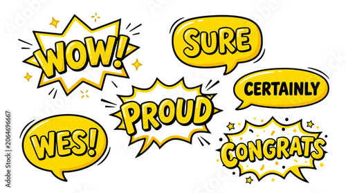 Wow sure certainly proud congrats comic word bubbles.