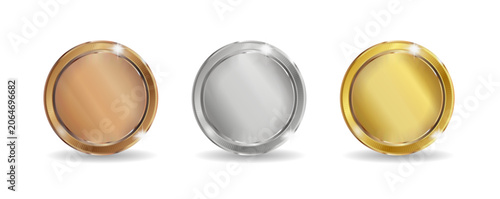 Foto Realistic gold, silver, and bronze medal set for international sports tournaments and award ceremonies