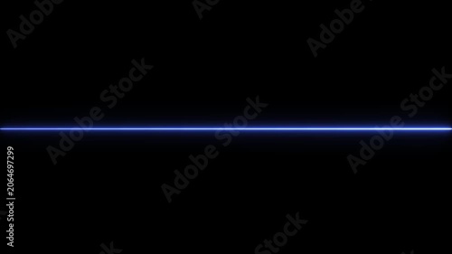 Horizontal Blue Neon Light Line on Black Background