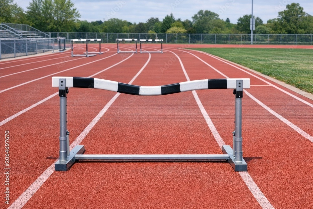 Fototapeta premium A black and white hurdle on a track, perfect for sports or racing themes