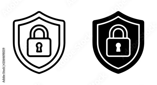 Shield Lock Icons, Security Protection Vector Graphics, Data Privacy Symbols, Cyber Safety Concepts