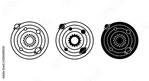 Bild auf Leinwand Solar System Icons, Space Orbits, Astronomical Models, Celestial Bodies Vector S
