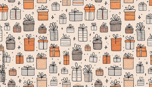 gift present seamless pattern birthday gift box hand drawn sketch doodle background