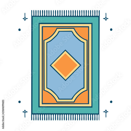 Flat design prayer rug with tassels and geometric pattern