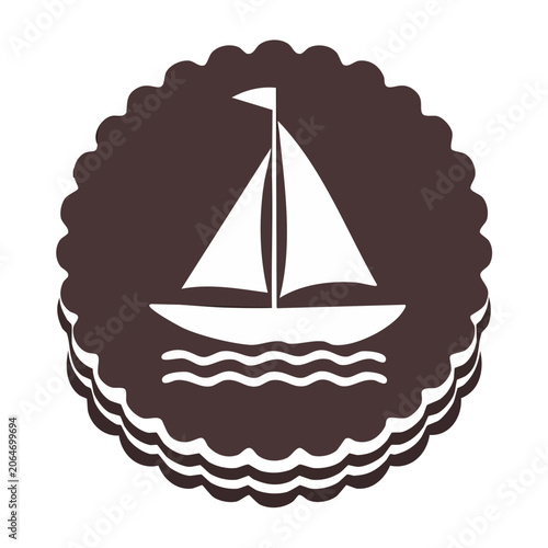 Flat design sailboat icon with waves on transparent background