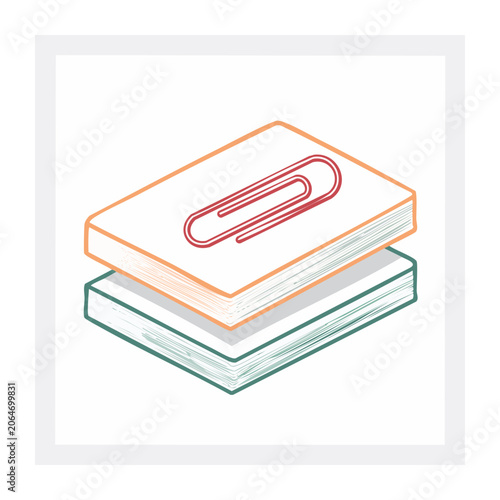 Paperclip on Stack of Books Isometric Illustration
