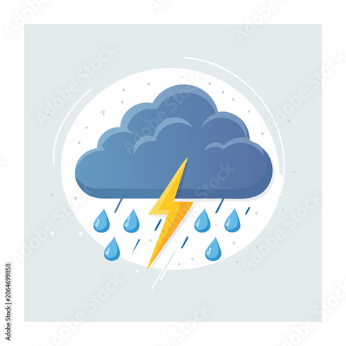 Storm cloud with lightning and rain, flat design illustration