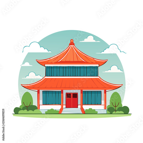 Traditional Chinese Temple Illustration