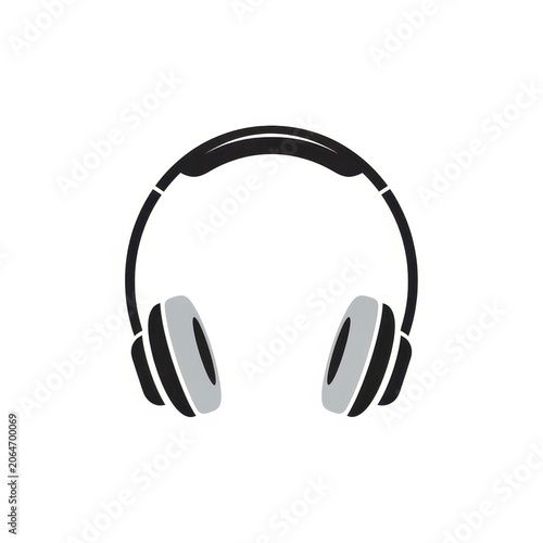 Modern Black and White Headphones Icon.