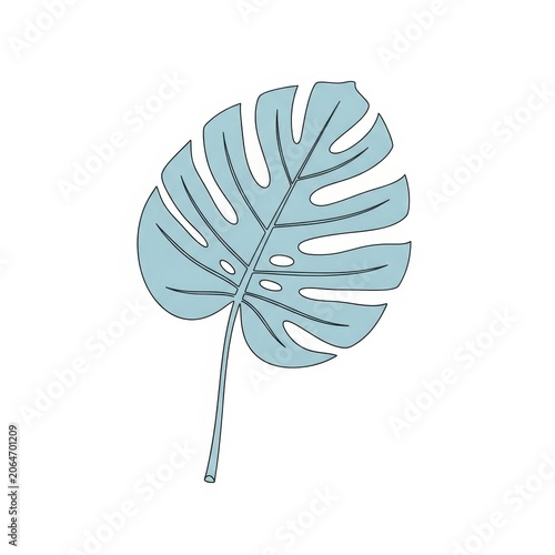 Minimalist Monstera Leaf Illustration in Soft Blue.