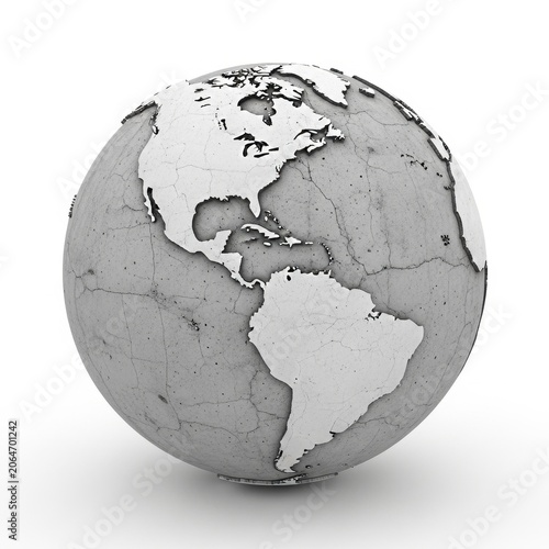 Monochromatic Globe Showing Americas Continent Isolated on White Background.