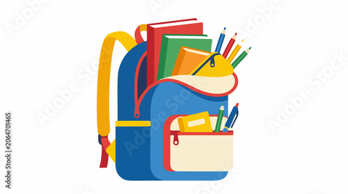 Colorful Backpack Filled With School Supplies Including Books Pencils Pens And A Notebook