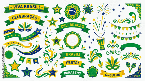 Brazilian Celebration Elements Featuring Viva Brasil Festa Parabens Orgulho and Festive Decorations