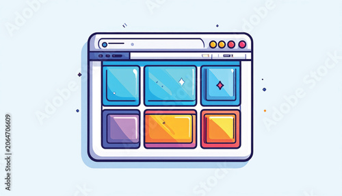 Colorful browser window with buttons.