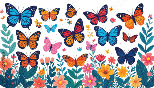 Colorful butterflies flying in air.