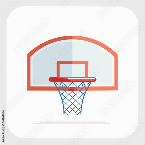 Basketball hoop with net and backboard, flat design illustration