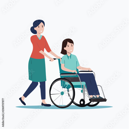 Caregiver Pushing Woman in Wheelchair