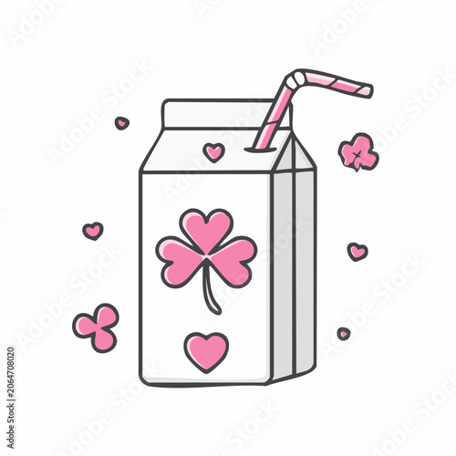 Pink Milk Carton with Clover and Hearts