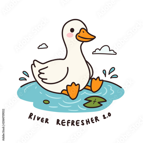 Принти на полотні Cute goose splashing water in pond river refresher vector illustration, adorable
