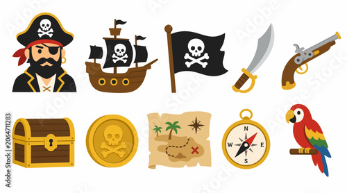 Foto Colorful Pirate Adventure Icons and Symbols Collection.