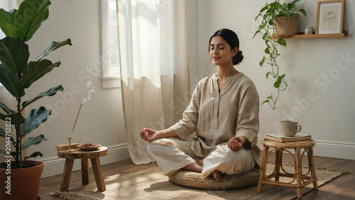 young woman doing yoga, meditation 