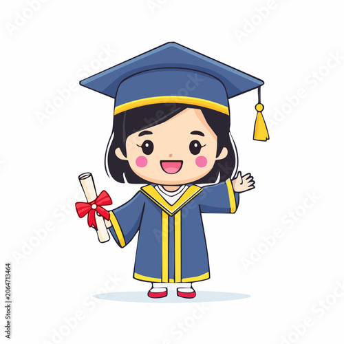 Cute Cartoon Graduate Holding Diploma