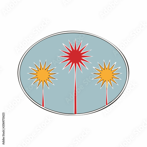 Stylized Starburst Flowers in Oval Frame