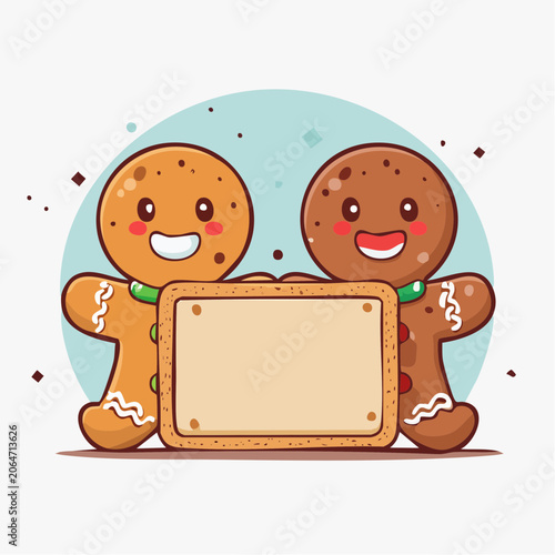 Two Cute Gingerbread Men Holding a Blank Sign