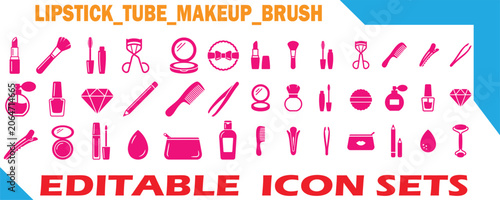 Bild auf Leinwand Comprehensive beauty and makeup icon set collection with cosmetics lipstick acce