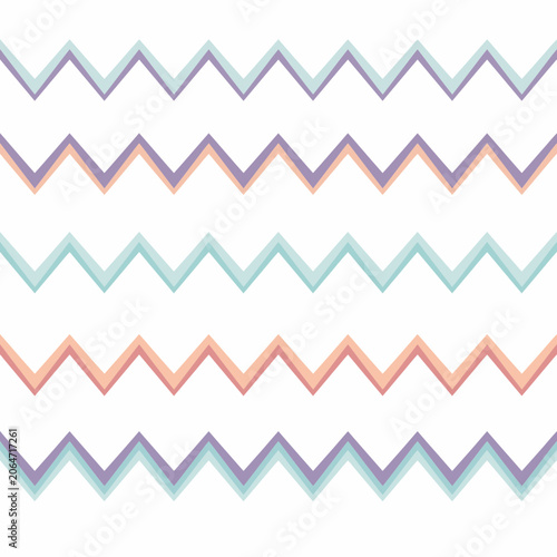 Pastel Zigzag Chevron Seamless Pattern with Soft Blue Purple and Peach Lines on White Background