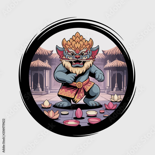 Obraz na plátně Illustration of mythical creature in traditional attire.
