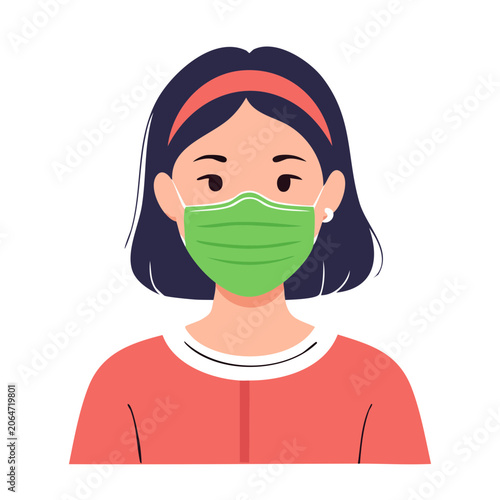 Woman wearing green face mask illustration