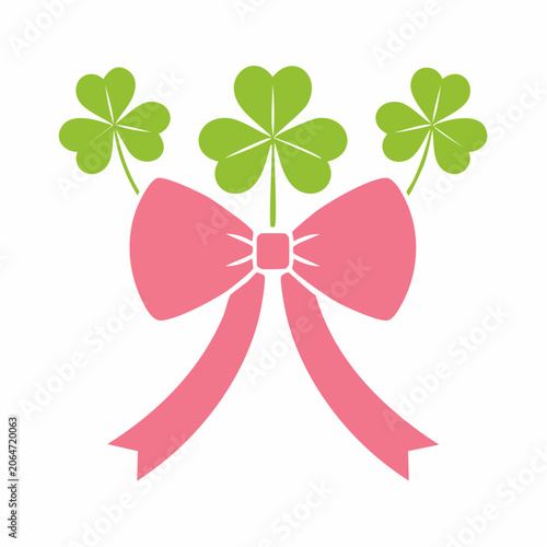 Pink Bow with Green Shamrock Leaves