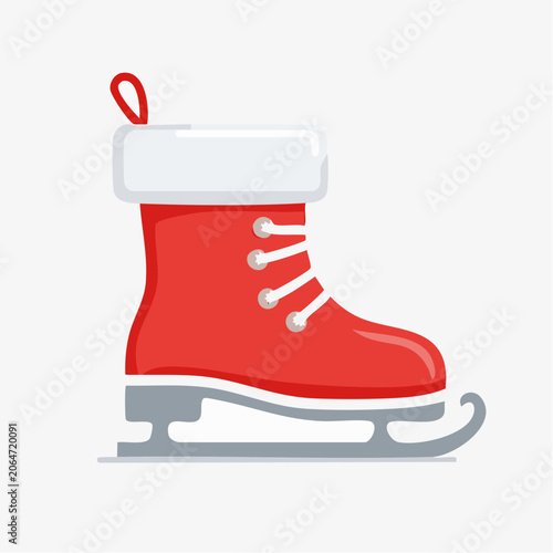 Red Ice Skate with White Fur Trim and Laces