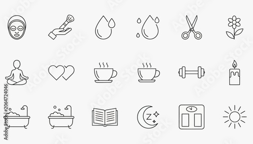 Cuadro en lienzo Comprehensive set of outline icons illustrating a modern holistic approach to we