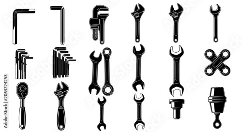 Fotografía Comprehensive Collection of Professional Hand Tool Silhouettes for Industrial Ma