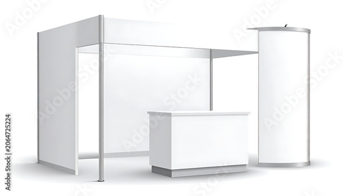 Contemporary Exhibition Booth Setup with Minimalist White Design for Events