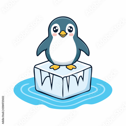 Cute Cartoon Penguin on Ice Floe