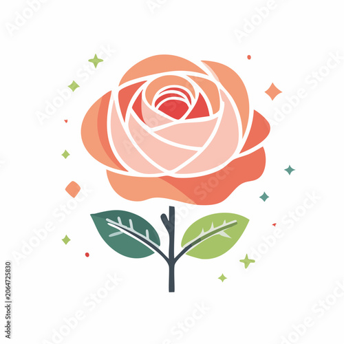 Stylized Rose Illustration with Sparkles