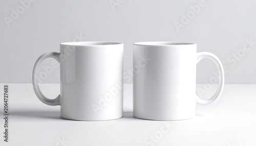Two Empty White Ceramic Mugs on a Minimalist Kitchen Table Surface