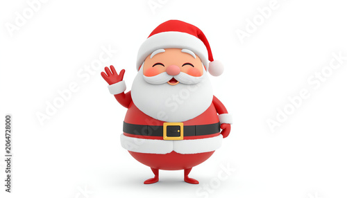 3d render, digital illustration, Santa Claus cartoon character, Christmas toy isolated on white background 