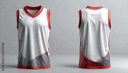 Modern Sports Jersey Design with Red and Gray Accents on a Neutral Background