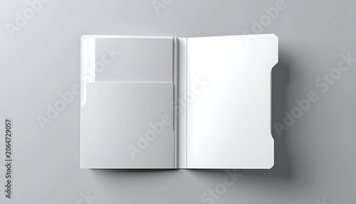 Open White Notebook with Blank Pages on Gray Surface for Creative Design