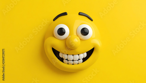3d render, cute childish face, toothless smile, amazed emotion, emoji, emoticon, funny mons 