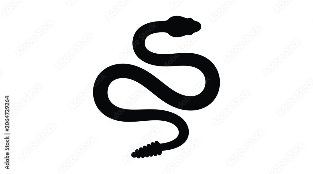 Fototapeta premium Minimalist black vector illustration of a coiled rattlesnake design featuring a sharp and clean silhouette