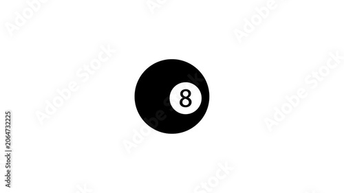 4K animation of a billiard 8 ball smoothly appearing on a clean white background. Ideal for sports content, pool game presentations, video editing, and motion graphics projects.